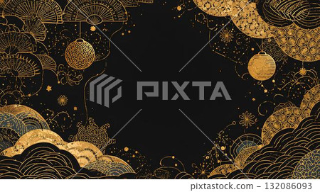 背景素材_日式圖案(金色和黑色) 背景素材_日式圖案(金色和黑色) 132086093