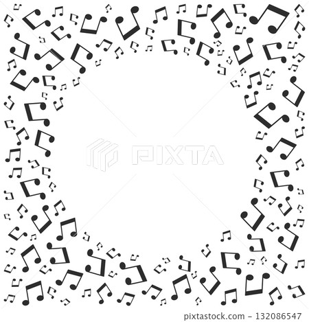 Ornate musical note pattern frame in black and white vector concept illustration Ornate musical note pattern frame in black and white vector concept illustration 132086547