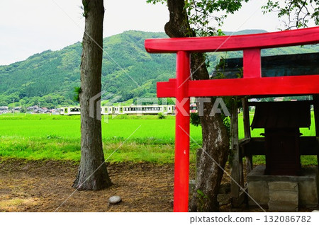 Tono in summer: Kamaishi Line and a small shrine Tono in summer: Kamaishi Line and a small shrine 132086782