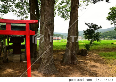Tono in summer: Kamaishi Line and a small shrine Tono in summer: Kamaishi Line and a small shrine 132086783