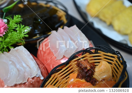 Korean style raw fish. Sashimi 132086928