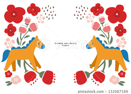 Horse and flower frame red Horse and flower frame red 132087189
