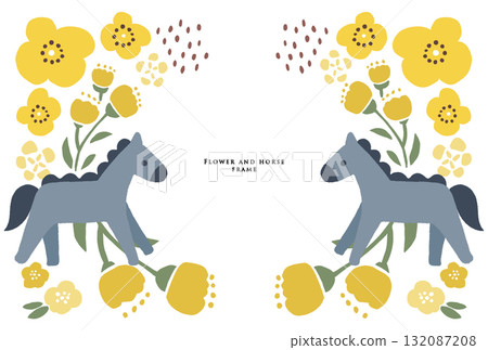 Horse and flower frame, yellow 132087208