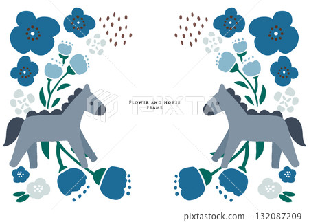 Horse and flower frame blue 132087209
