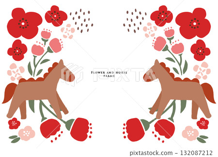 Horse and flower frame red Horse and flower frame red 132087212