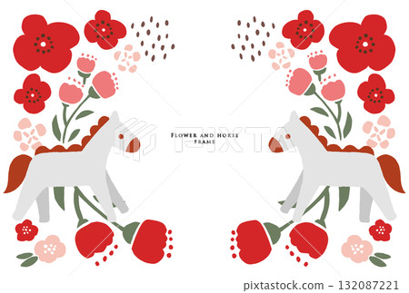 Horse and flower frame red Horse and flower frame red 132087221