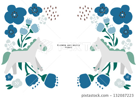 Horse and flower frame blue 132087223