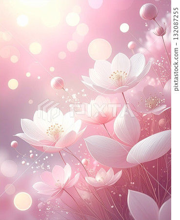 [AI 產生的圖像] 插畫風格的白色花朵和白色模糊 132087255