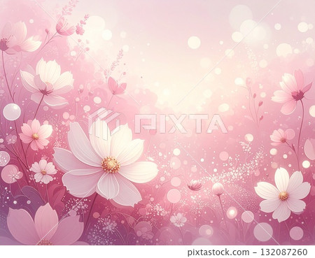 [AI-generated image] Illustrated style white flowers and white blur 132087260