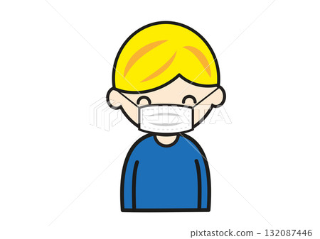 Smiling Caucasian boy wearing a mask Smiling Caucasian boy wearing a mask 132087446