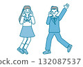 Illustration of smiling male and female junior high and high school students calling out 132087537
