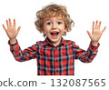 Boy excited wow hand up isolated on white background png transparent clipart. 132087565