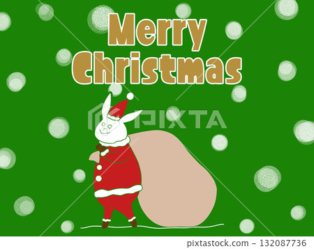 雪地背景上一隻兔子裝扮成聖誕老人的聖誕插圖 132087736