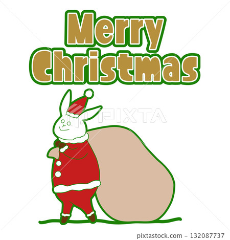 兔子裝扮成聖誕老人的聖誕插圖（無背景） 132087737
