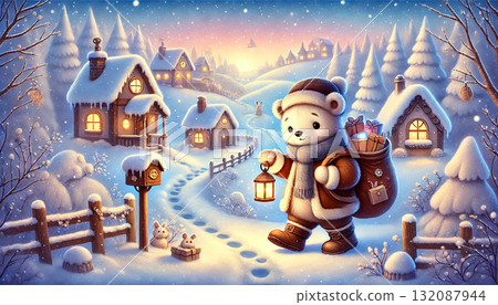 這是一部溫馨的冬季幻想片，講述了一隻北極熊郵遞員提著燈籠在白雪皚皚的村莊送禮物的故事。 132087944