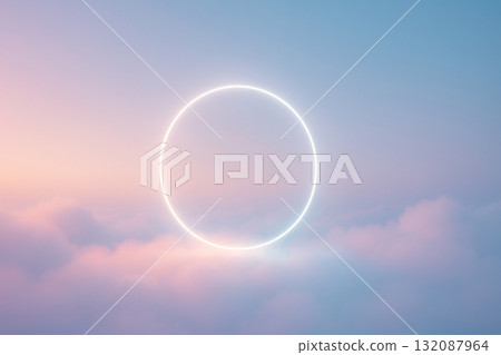 粉紅色和藍色雲朵上方漂浮著光環的夢幻景象 粉紅色和藍色雲朵上方漂浮著光環的夢幻景象 132087964