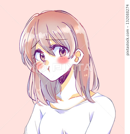 A woman puffing out her cheeks and feeling embarrassed 132088274