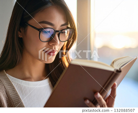 Young woman reading by the window Young woman reading by the window 132088507