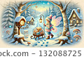 A fairy postman walking through a snowy forest. A fantastic winter fantasy in which he lights a lamp and delivers presents and letters. A fairy postman walking through a snowy forest. A fantastic winter fantasy in which he lights a lamp and delivers presents and letters. 132088725