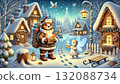 A heartwarming winter night with a bear and fairies delivering presents in a snowy village. A fantastical fantasy illustration with lit lamps. A heartwarming winter night with a bear and fairies delivering presents in a snowy village. A fantastical fantasy illustration with lit lamps. 132088734