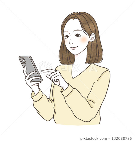 操作智能手機的微笑的婦女 132088786