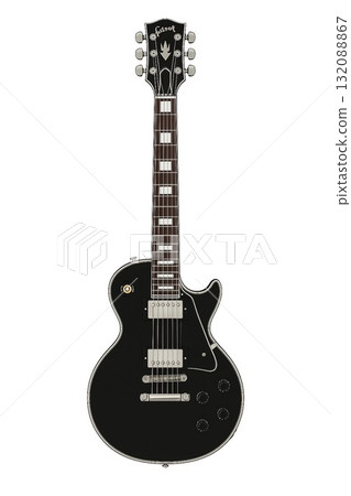 黑色 Les Paul 吉他（銀色部件）| 電吉他插圖 | 搖滾經典設計 132088867