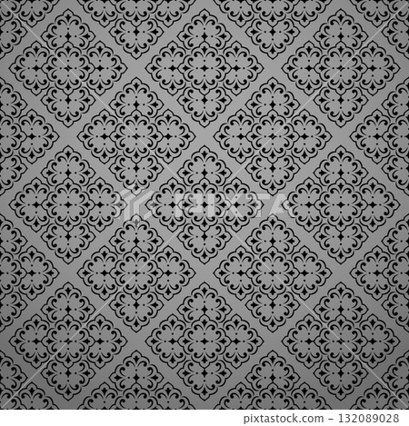 Flower geometric pattern. Seamless vector background. Gray and black ornament. Ornament for fabric, wallpaper, packaging. Decorative print 132089028