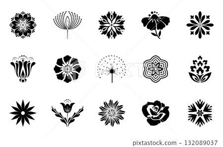Flower icons set. Isolated elements for design. Vector graphics. 132089037