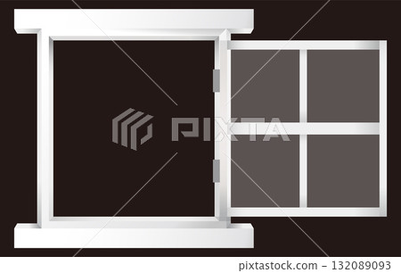White window illustration. Door open. Vector illustration. 132089093