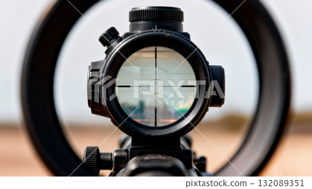 Sniper Scope Crosshairs View Through Optical Sight 132089351