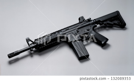 Black Tactical Assault Rifle on Neutral Background 132089353