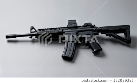 Black Tactical Assault Rifle on Neutral Background 132089355