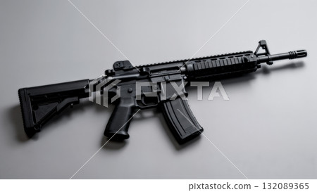 Black Tactical Assault Rifle on Neutral Background Black Tactical Assault Rifle on Neutral Background 132089365