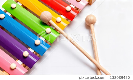 Children's Colorful Xylophone on White Background for Education and Child Development Content Children's Colorful Xylophone on White Background for Education and Child Development Content 132089420