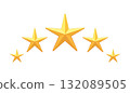 Five gold star rating icon. 3D of quality review symbol isolated on white background. 132089505