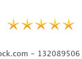 Five gold star rating icon. 3D of quality review symbol isolated on white background. 132089506