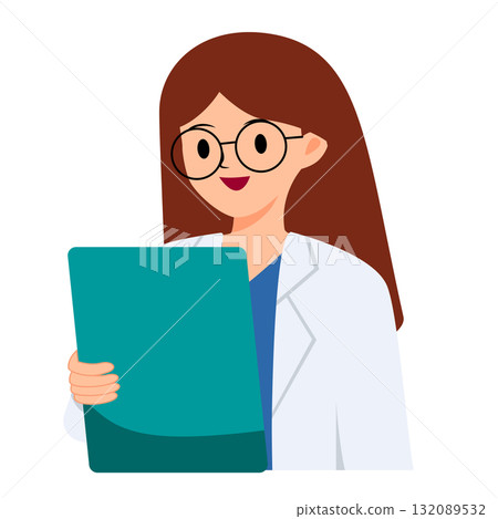 Female doctor reading chart for analyzation and consultation. Character design Female doctor reading chart for analyzation and consultation. Character design 132089532