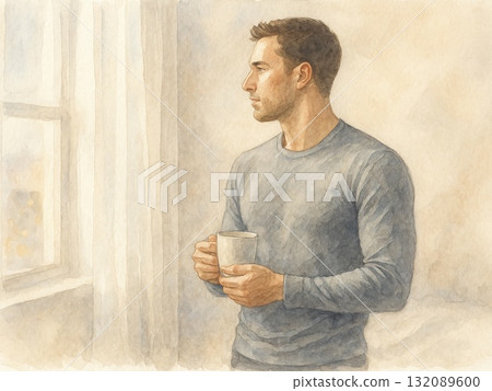 冬日晨光站立的男人的沈靜力量 冬日晨光站立的男人的沈靜力量 132089600