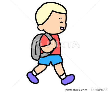 A blond boy walking to school 132089658