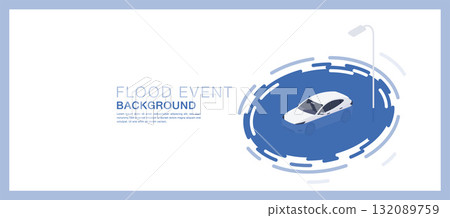 Car flooded on street under lamppost isometric design 132089759