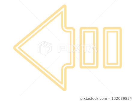 Yellow left pointing decorative thick outline arrow icon 132089834