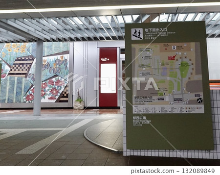 A view of JR Kanazawa Station with a guide map in the west plaza of the station, Kanazawa City, Ishikawa Prefecture 132089849