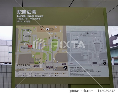 A view of JR Kanazawa Station with a guide map in the west plaza of the station, Kanazawa City, Ishikawa Prefecture 132089852