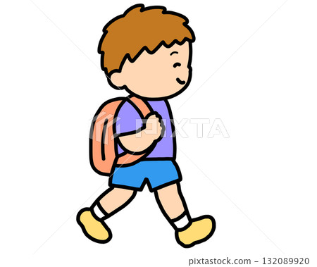 A brown-haired boy walking to school 132089920