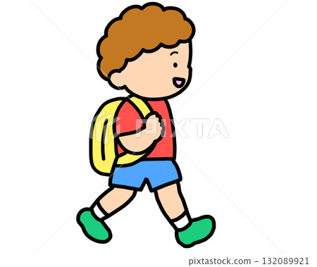 A brown-haired boy walking to school 132089921
