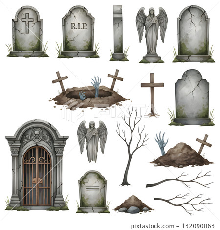 Set of grave characters. illustration design 132090063
