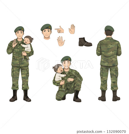 Army and children character constructor for animation. illustration design. 132090070