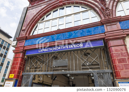 Lambeth North Tube Station facade. London, UK, 9 July 2023 132090076