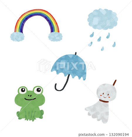 Watercolor style rainy season illustration set Watercolor style rainy season illustration set 132090194