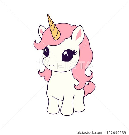 Cute cartoon baby unicorn with pink mane. 132090389